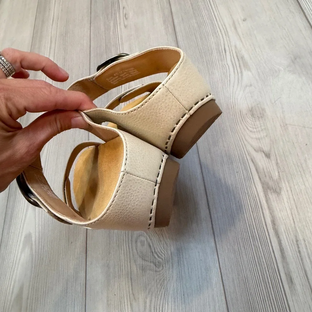 NEW Dansko Tanya Milled Burnished Linen Leather Wedge Sandals Cream 40 US 10